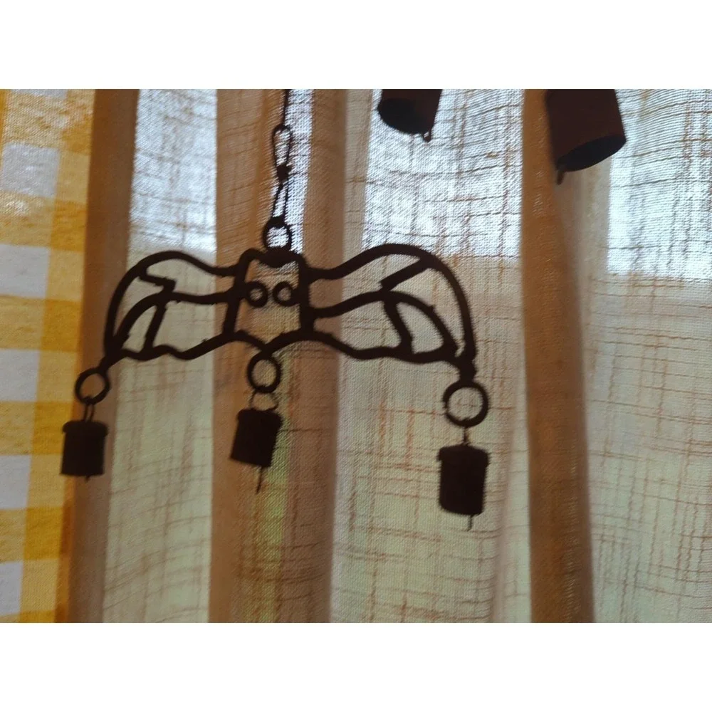 Antique Iron Rare Large BAT With Babies Rusty Tin Farm Bells Windchimes